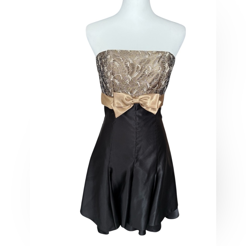 Vintage Jessica McClintock for Gunne Sax short formal dress sz 7 black gold bow